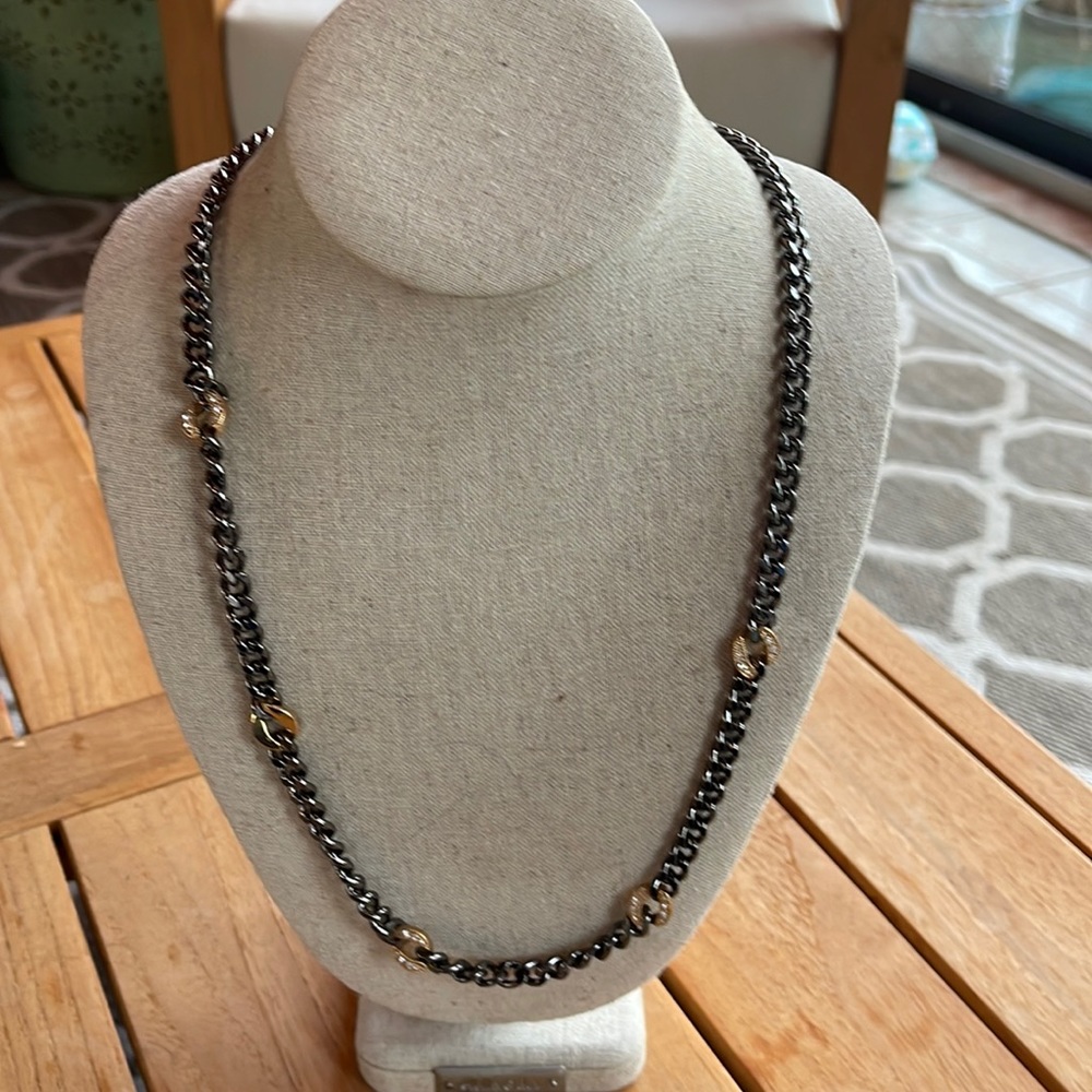 Stella & Dot | Hematite Gunmetal Chain Pavé Crystal Necklace